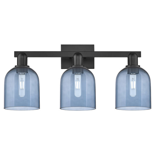Innovations Bella 25in 3-Light Bath Vanity Light | Industrial Matte Black Steel and Blue Glass | Bathroom Vanity | 24.5 x 11.25 | Model 716-3W-BK-G558-6BL