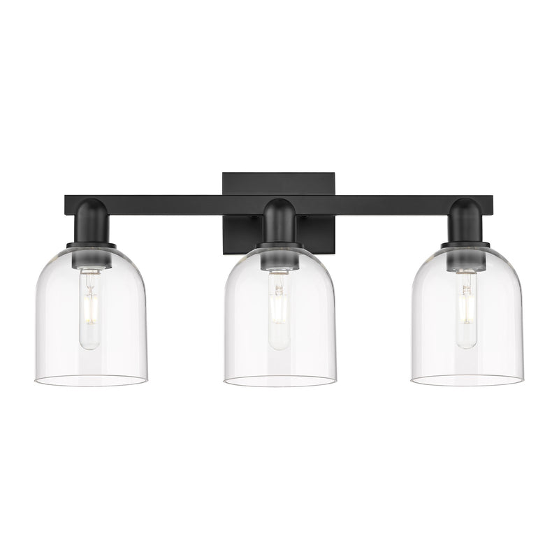 Innovations Bella 25in 3-Light Bath Vanity Light | Industrial Matte Black Steel and Clear Glass | Bathroom Vanity | 24.5 x | Model 716-3W-BK-G558-6CL