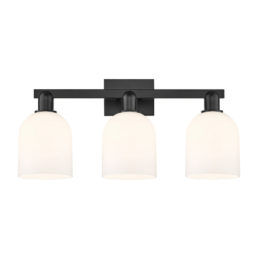 Innovations Bella 25in 3-Light Bath Vanity Light | Industrial Matte Black Steel and White Glass | Entryway & Bathroom Vanity | Model 716-3W-BK-G558-6GWH