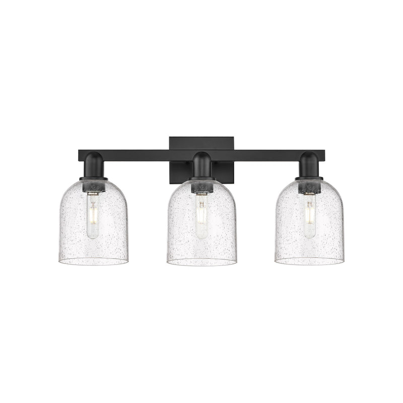 Innovations Bella 25in 3-Light Bath Vanity Light | Industrial Matte Black Steel and Seedy Glass | Bathroom Vanity | 24.5 x | Model 716-3W-BK-G558-6SDY