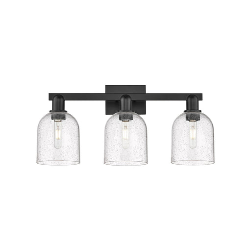 Innovations Bella 25in 3-Light Bath Vanity Light | Industrial Matte Black Steel and Seedy Glass | Bathroom Vanity | 24.5 x | Model 716-3W-BK-G558-6SDY