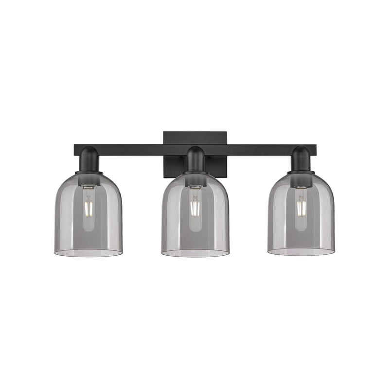 Innovations Bella 25in 3-Light Bath Vanity Light | Industrial Matte Black Steel and Light Smoke Glass | Bathroom Vanity | 24.5 | Model 716-3W-BK-G558-6SM