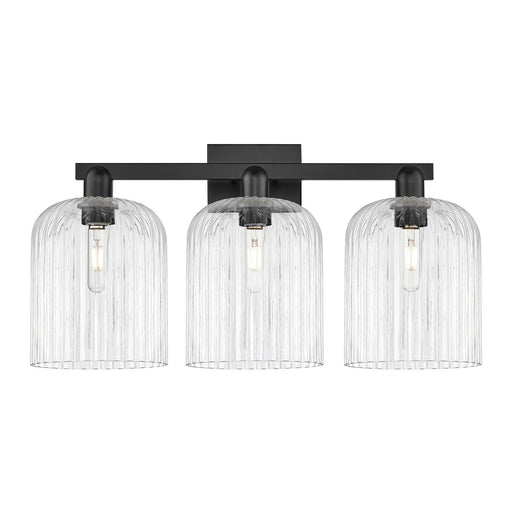Innovations Bridal Veil 27in 3-Light Bath Vanity Light | Industrial Matte Black Steel and Clear Ribbed Glass | Bathroom Vanity | Model 716-3W-BK-G559-8CL