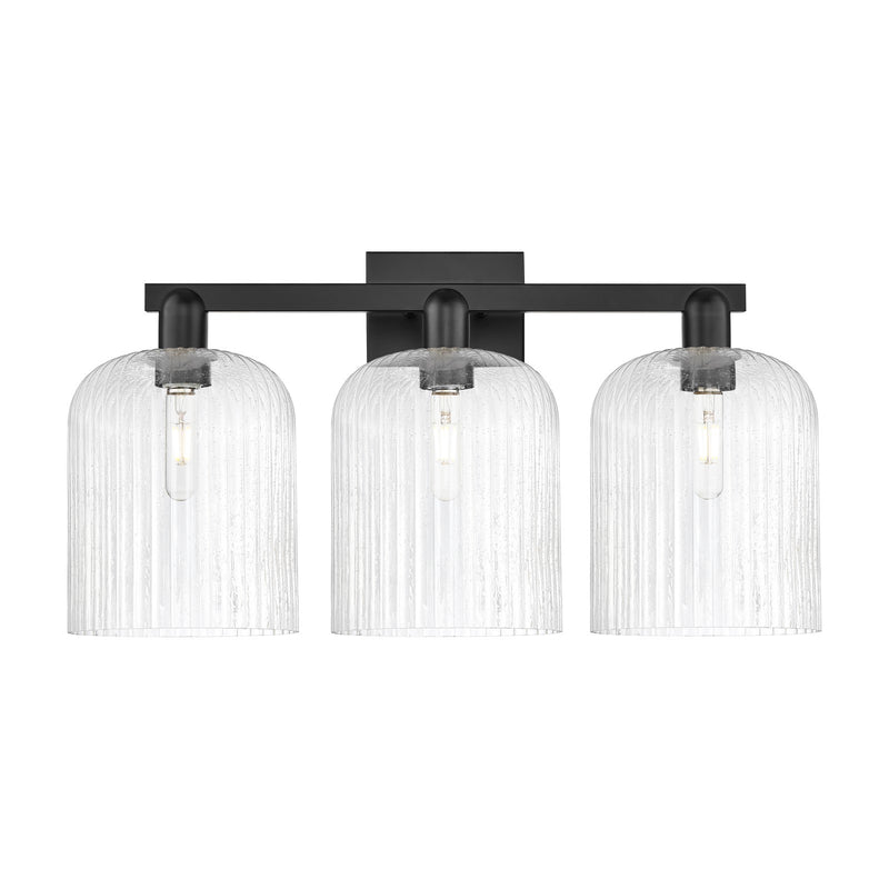 Innovations Bridal Veil 27in 3-Light Bath Vanity Light | Industrial Matte Black Steel and Seedy Ribbed Glass | Bathroom Vanity | Model 716-3W-BK-G559-8SDY