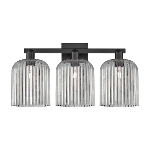 Innovations Bridal Veil 27in 3-Light Bath Vanity Light | Industrial Matte Black Steel and Light Smoke Ribbed Glass | Bathroom | Model 716-3W-BK-G559-8SM