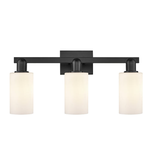 Innovations Clymer 23in 3-Light Bath Vanity Light | Industrial Matte Black Steel and Cast Brass with Matte White Glass Shades | Model 716-3W-BK-G801