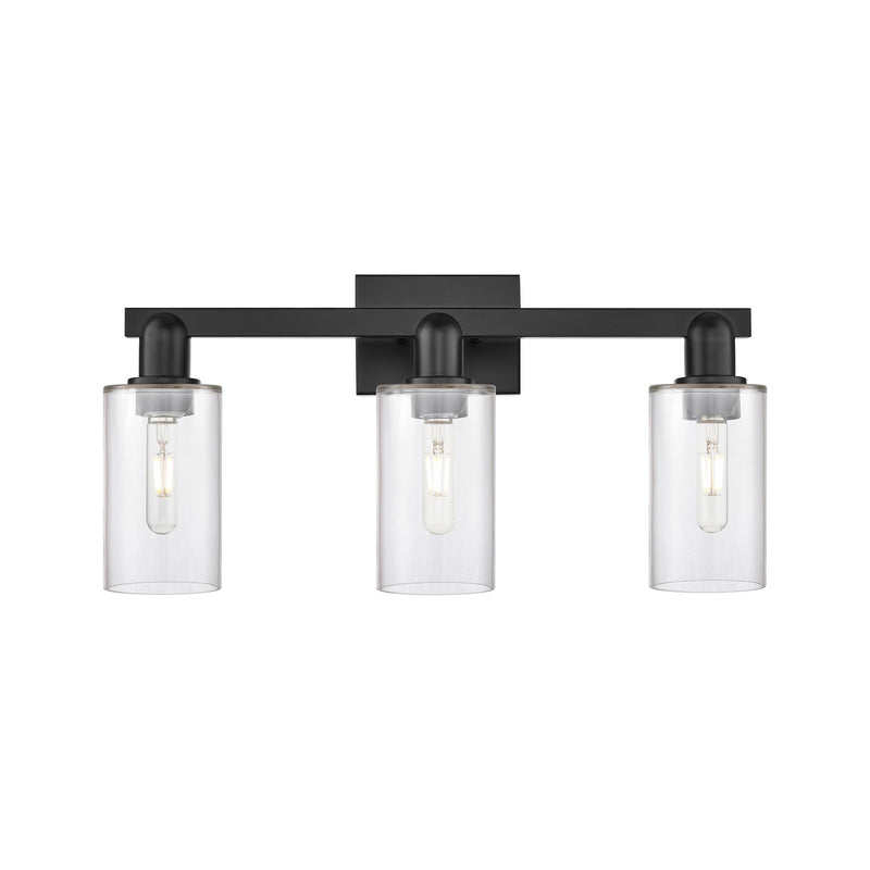 Innovations Clymer 23in 3-Light Bath Vanity Light | Industrial Matte Black Steel and Clear Glass | Bathroom Vanity | 22.88 x 10.62 | Model 716-3W-BK-G802