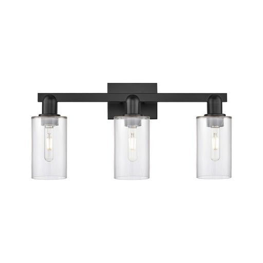 Innovations Clymer 23in 3-Light Bath Vanity Light | Industrial Matte Black Steel and Clear Glass | Bathroom Vanity | 22.88 x 10.62 | Model 716-3W-BK-G802