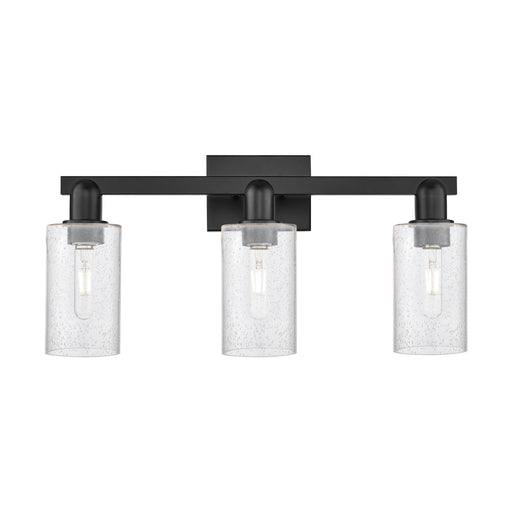 Innovations Clymer 23in 3-Light Bath Vanity Light | Industrial Matte Black Steel and Seedy Glass | Bathroom Vanity | 22.88 x 10.62 | Model 716-3W-BK-G804