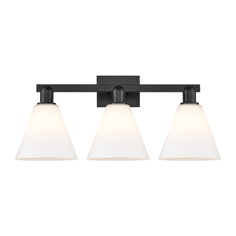 Innovations Berkshire 26in 3-Light Bath Vanity | Industrial Matte Black Steel and Matte White Glass | Bathroom Vanity Light | 26 | Model 716-3W-BK-GBC-81