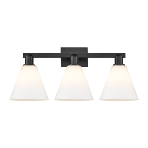 Innovations Berkshire 26in 3-Light Bath Vanity | Industrial Matte Black Steel and Matte White Glass | Bathroom Vanity Light | 26 | Model 716-3W-BK-GBC-81
