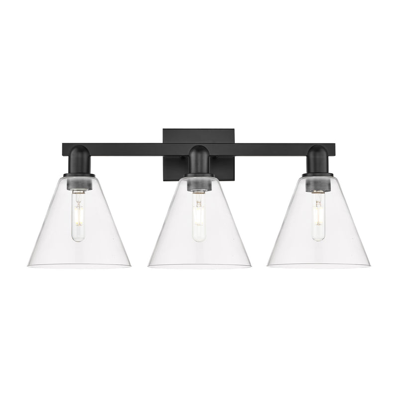 Innovations Berkshire 26in 3-Light Bath Vanity | Industrial Matte Black Steel and Clear Glass | Bathroom Vanity & Powder Room | Model 716-3W-BK-GBC-82