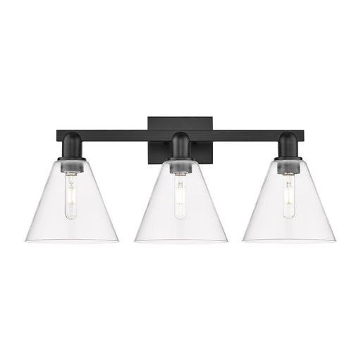Innovations Berkshire 26in 3-Light Bath Vanity | Industrial Matte Black Steel and Clear Glass | Bathroom Vanity & Powder Room | Model 716-3W-BK-GBC-82