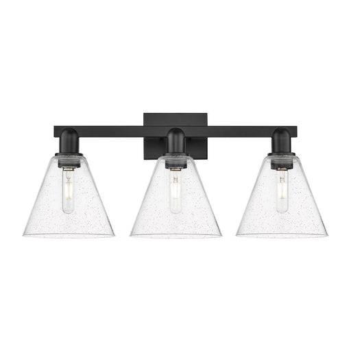 Innovations Berkshire 26in 3-Light Bath Vanity | Industrial Matte Black Steel and Seedy Glass | Bathroom Vanity Light | 26 x | Model 716-3W-BK-GBC-84