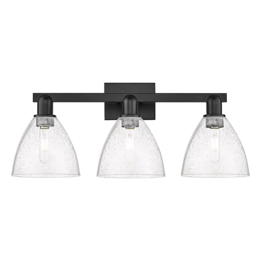 Innovations Bristol 27in 3-Light Bath Vanity Light | Industrial Matte Black Steel and Seedy Glass | Bathroom Vanity | 26.5 x | Model 716-3W-BK-GBD-754