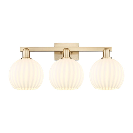 Innovations Arcadia 27in 3-Light Bath Vanity Light | Industrial Champagne Bronze Steel and White Venetian Glass | Bathroom | Model 716-3W-CB-G1217-8WV