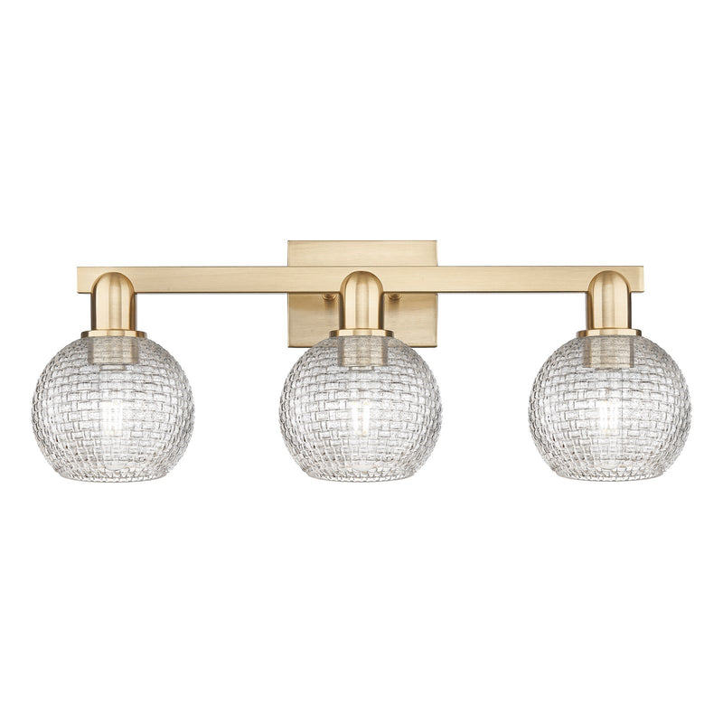 Innovations Athens 25in 3-Light Bath Vanity Light | Industrial Champagne Bronze Steel and Clear Basket Weave Glass | Bathroom | Model 716-3W-CB-G122C-6CL