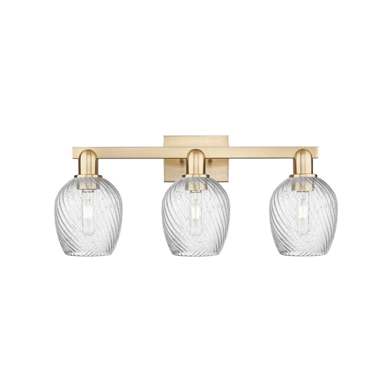 Innovations Salina 25in 3-Light Bath Vanity Light | Industrial Champagne Bronze Steel and Clear Spiral Fluted Glass | Bathroom | Model 716-3W-CB-G292