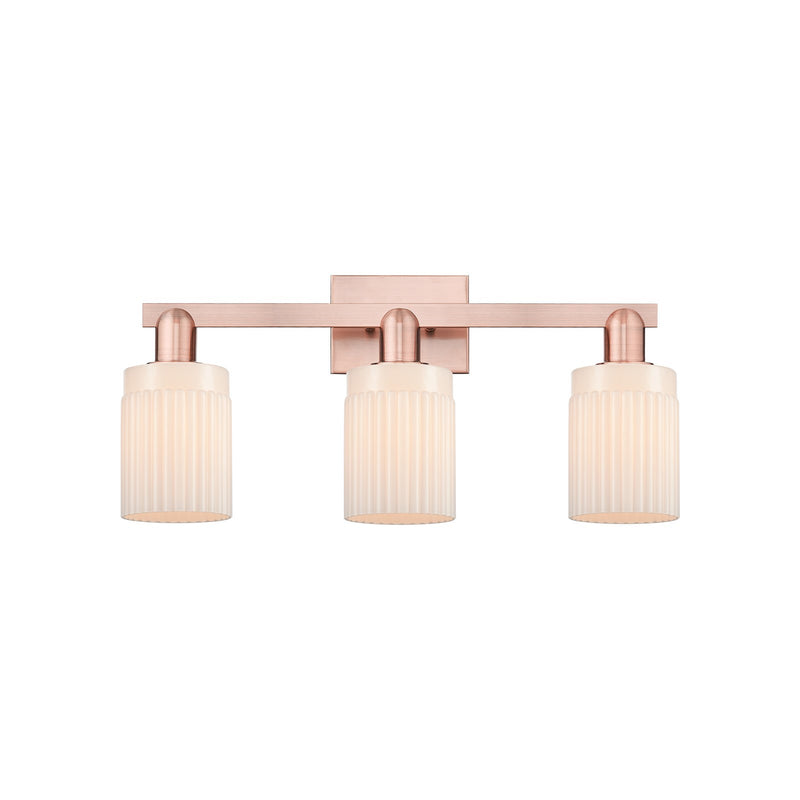 Innovations Hadley 24in 3-Light Bath Vanity Light | Industrial Champagne Bronze Steel and Matte White Ribbed Glass | Bathroom | Model 716-3W-CB-G341