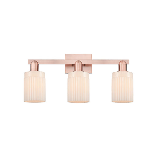 Innovations Hadley 24in 3-Light Bath Vanity Light | Industrial Champagne Bronze Steel and Matte White Ribbed Glass | Bathroom | Model 716-3W-CB-G341