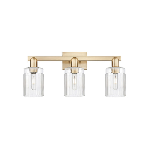 Innovations Hadley 24in 3-Light Bath Vanity Light | Industrial Champagne Bronze Steel and Clear Ribbed Glass | Bathroom Vanity | Model 716-3W-CB-G342
