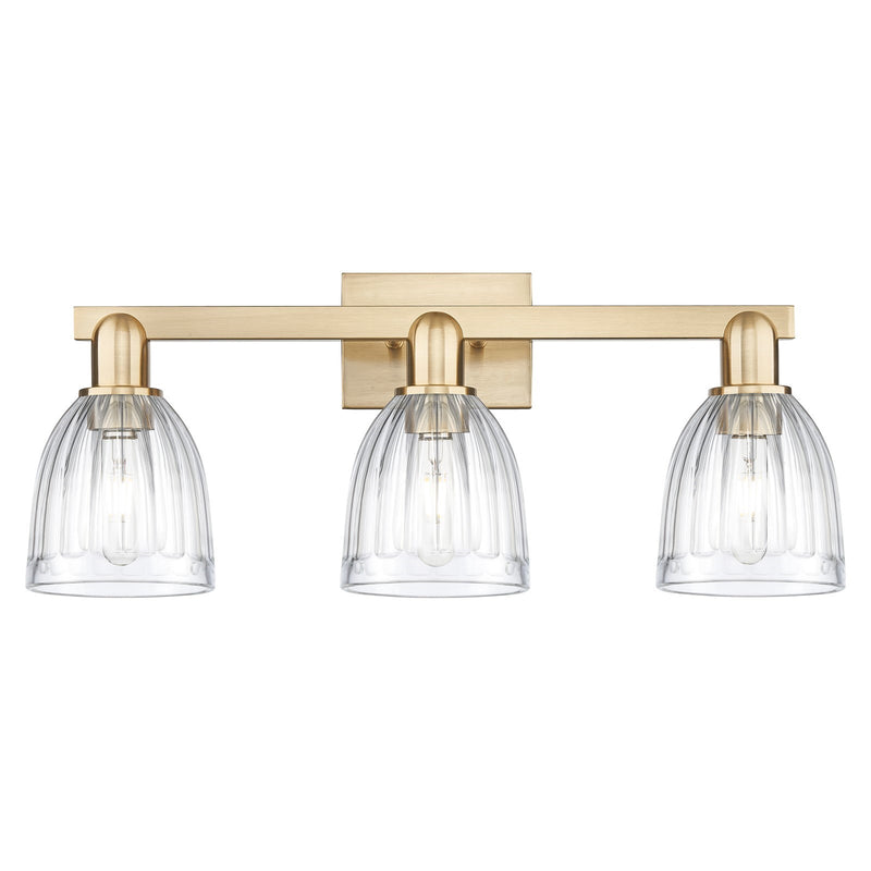 Innovations Brookfield 25in 3-Light Bath Vanity Light | Industrial Champagne Bronze Steel and Clear Ribbed Glass | Bathroom Vanity | Model 716-3W-CB-G442