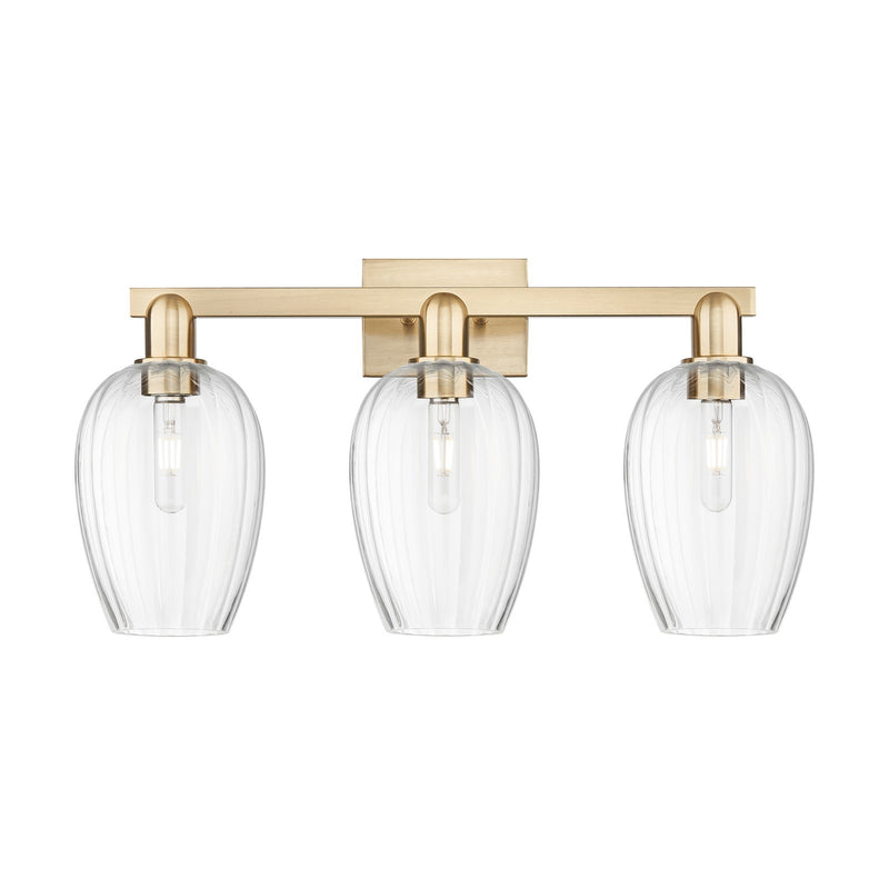 Innovations Preston Flute 26in 3-Light Bath Vanity | Industrial Champagne Bronze Steel and Clear Glass | Damp-Rated Bathroom | Model 716-3W-CB-G457-6CL