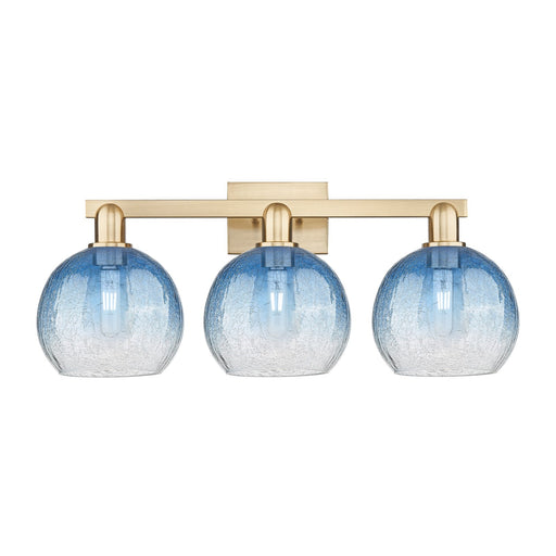 Innovations Brookhaven Globe 27in 3-Light Bath Vanity | Industrial Champagne Bronze Steel and Sapphire Blue Glass | Bathroom | Model 716-3W-CB-G483-8SB