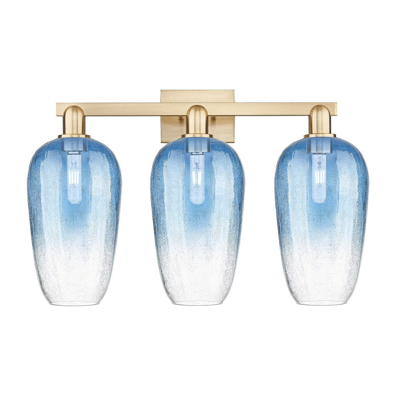Innovations Brookhaven Flute 26in 3-Light Bath Vanity | Industrial Champagne Bronze Steel and Sapphire Blue Glass | Bathroom | Model 716-3W-CB-G484-7SB