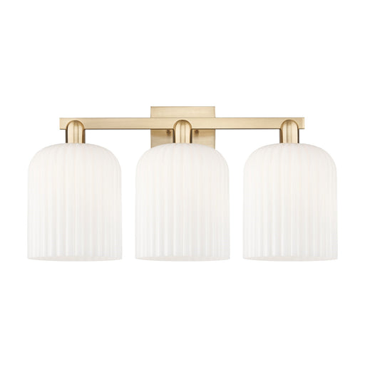 Innovations Bridal Veil 27in 3-Light Bath Vanity Light | Industrial Champagne Bronze Steel and Gloss White Ribbed Glass | Model 716-3W-CB-G559-8GWH