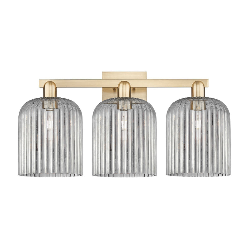 Innovations Bridal Veil 27in 3-Light Bath Vanity Light | Industrial Champagne Bronze Steel and Light Smoke Ribbed Glass | Model 716-3W-CB-G559-8SM