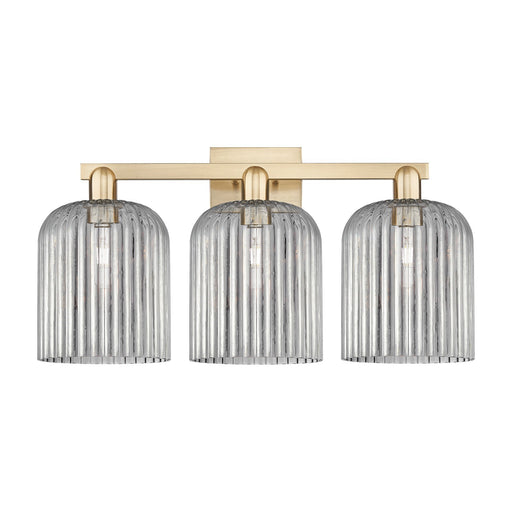 Innovations Bridal Veil 27in 3-Light Bath Vanity Light | Industrial Champagne Bronze Steel and Light Smoke Ribbed Glass | Model 716-3W-CB-G559-8SM