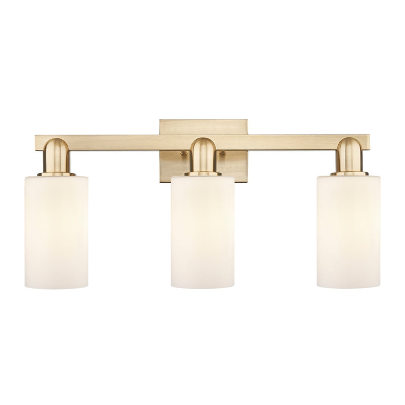 Innovations Clymer 23in 3-Light Bath Vanity Light | Industrial Champagne Bronze Steel and Matte White Glass | Bathroom Vanity | Model 716-3W-CB-G801