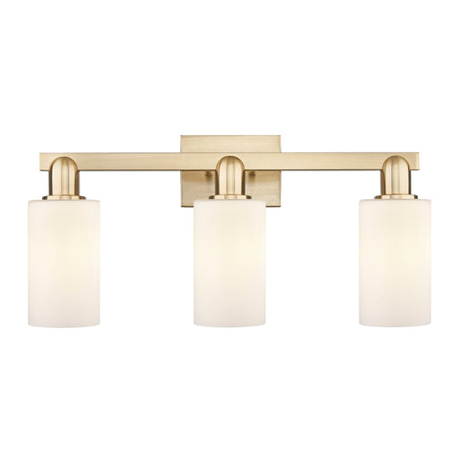 Innovations Clymer 23in 3-Light Bath Vanity Light | Industrial Champagne Bronze Steel and Matte White Glass | Bathroom Vanity | Model 716-3W-CB-G801