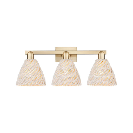 Innovations Bristol Natural 26.5in 3-Light Bath Vanity Light | Farmhouse Champagne Bronze Steel and Natural Fiber Dome Shades | Model 716-3W-CB-NBD-75-NAT