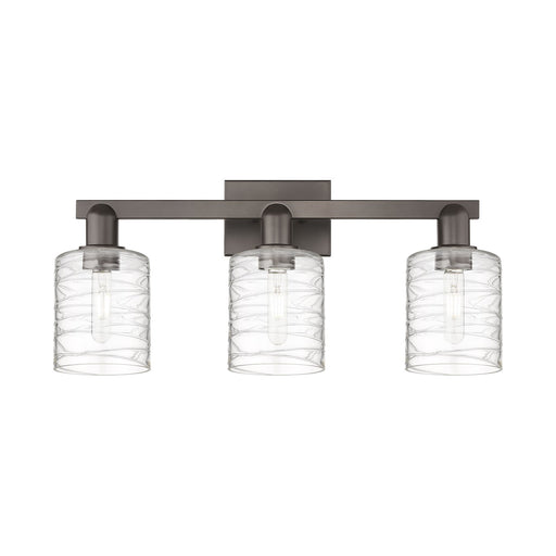 Innovations Cobbleskill 24in 3-Light Bath Vanity | Industrial Oil Rubbed Bronze Steel and Deco Swirl Glass | Bathroom Vanity Light | Model 716-3W-OB-G1113