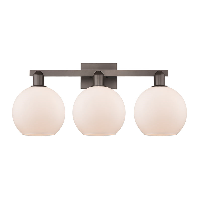 Innovations Athens 27in 3-Light Bath Vanity Light | Industrial Oil Rubbed Bronze Steel and Matte White Glass | Bathroom Vanity | Model 716-3W-OB-G121-8