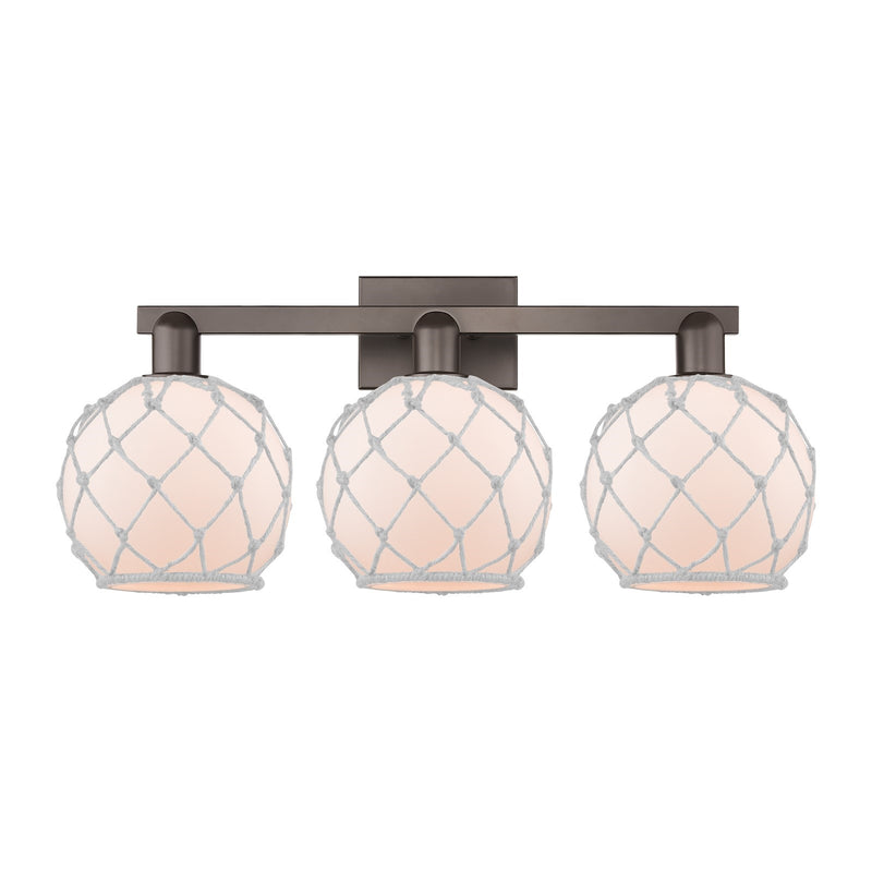 Innovations Farmhouse Rope 27in 3-Light Bath Vanity Light | Industrial Oil Rubbed Bronze Steel and White Frosted Glass with | Model 716-3W-OB-G121-8RW