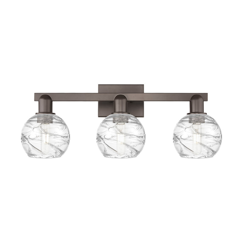 Innovations Athens Deco Swirl 26in 3-Light Bath Vanity | Industrial Oil Rubbed Bronze Steel and Clear Deco Swirl Glass | Model 716-3W-OB-G1213-6CL