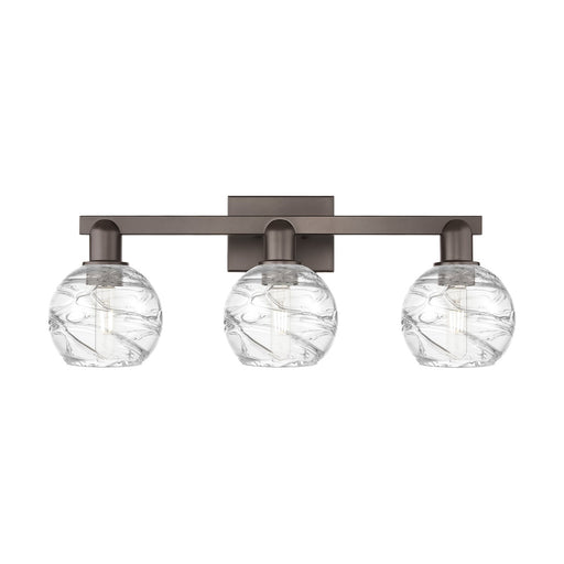 Innovations Athens Deco Swirl 26in 3-Light Bath Vanity | Industrial Oil Rubbed Bronze Steel and Clear Deco Swirl Glass | Model 716-3W-OB-G1213-6CL
