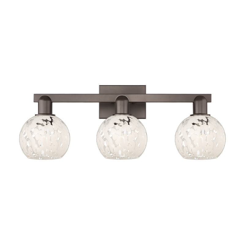 Innovations White Mouchette 25in 3-Light Bath Vanity | Industrial Oil Rubbed Bronze and White Mouchette Glass | Bathroom | Model 716-3W-OB-G1216-6WM