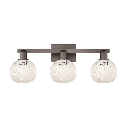 Innovations White Mouchette 25in 3-Light Bath Vanity | Industrial Oil Rubbed Bronze and White Mouchette Glass | Bathroom | Model 716-3W-OB-G1216-6WM