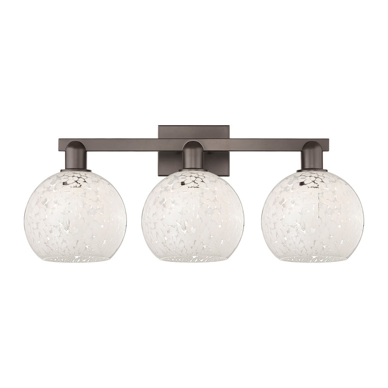 Innovations Lighting Arcadia 27in 3-Light Bath Vanity Light | Industrial Oil Rubbed Bronze and White Mouchette Glass | Damp | Model 716-3W-OB-G1216-8WM
