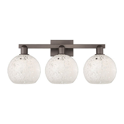 Innovations Lighting Arcadia 27in 3-Light Bath Vanity Light | Industrial Oil Rubbed Bronze and White Mouchette Glass | Damp | Model 716-3W-OB-G1216-8WM