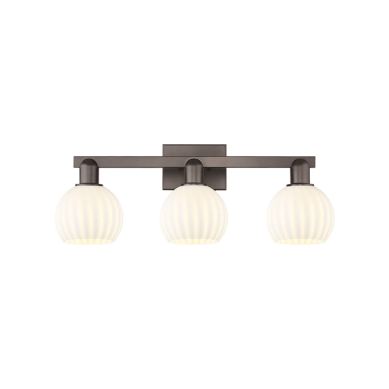 Innovations Lighting Arcadia 25in 3-Light Bath Vanity | Industrial Oil Rubbed Bronze and White Venetian Glass | Bathroom | Model 716-3W-OB-G1217-6WV