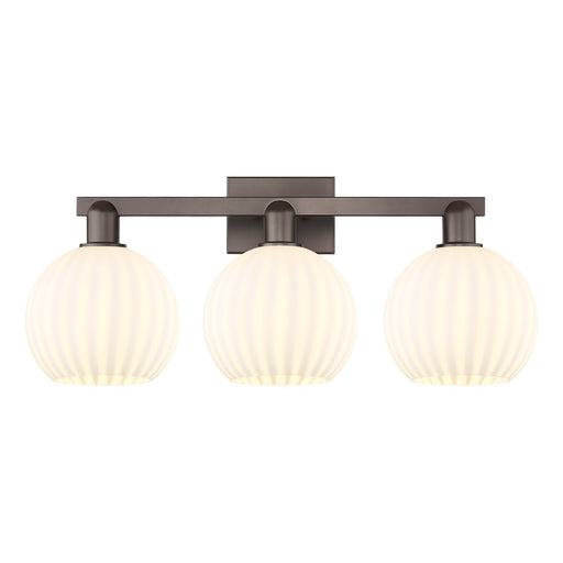 Innovations Lighting Arcadia 27in 3-Light Bath Vanity Light | Industrial Oil Rubbed Bronze and White Venetian Glass | Bathroom | Model 716-3W-OB-G1217-8WV
