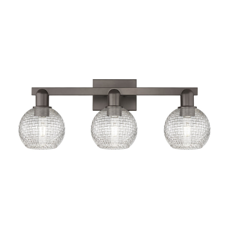 Innovations Athens 25in 3-Light Bath Vanity Light | Industrial Oil Rubbed Bronze and Clear Basket Weave Glass | Bathroom | Model 716-3W-OB-G122C-6CL