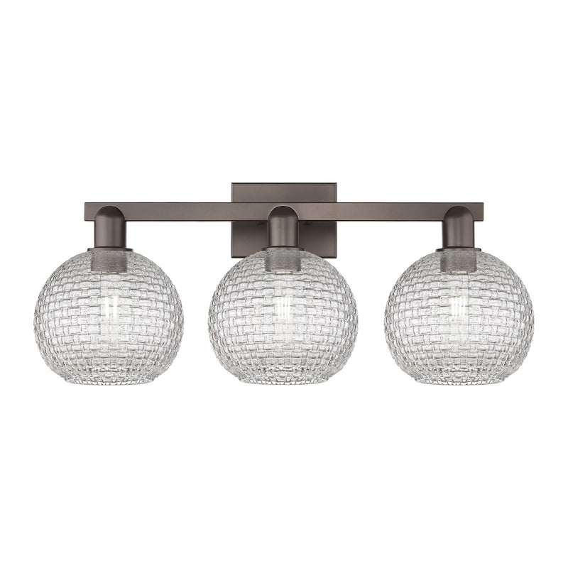 Innovations Athens 27in 3-Light Bath Vanity Light | Industrial Oil Rubbed Bronze and Clear Basket Weave Glass | Bathroom | Model 716-3W-OB-G122C-8CL
