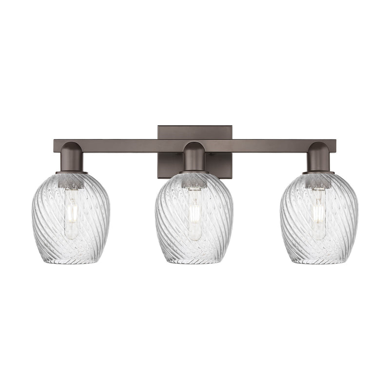 Innovations Salina 25in 3-Light Bath Vanity Light | Industrial Oil Rubbed Bronze Steel and Clear Spiral Fluted Glass | Bathroom | Model 716-3W-OB-G292