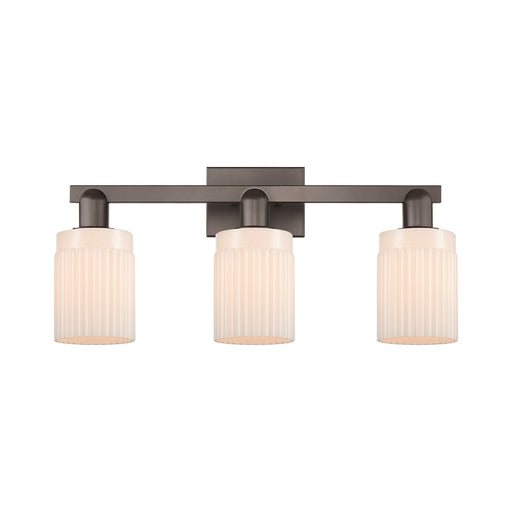 Innovations Hadley 24in 3-Light Bath Vanity Light | Industrial Oil Rubbed Bronze Steel and Matte White Ribbed Glass | Damp Rated | Model 716-3W-OB-G341